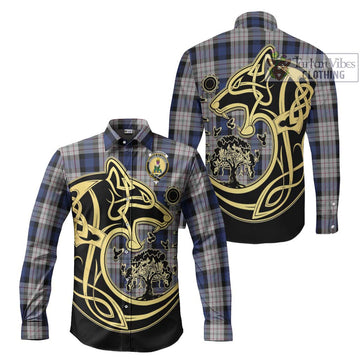 Fergusson Dress Tartan Long Sleeve Button Shirt with Family Crest Celtic Wolf Style Men's Shirt S - Tartan Vibes Clothing