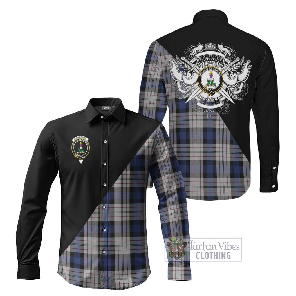 Fergusson Dress Tartan Long Sleeve Button Shirt with Family Crest and Military Logo Style Men's Shirt S - Tartanvibesclothing Shop