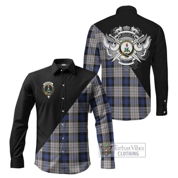 Fergusson Dress Tartan Long Sleeve Button Shirt with Family Crest and Military Logo Style Men's Shirt S - Tartanvibesclothing Shop