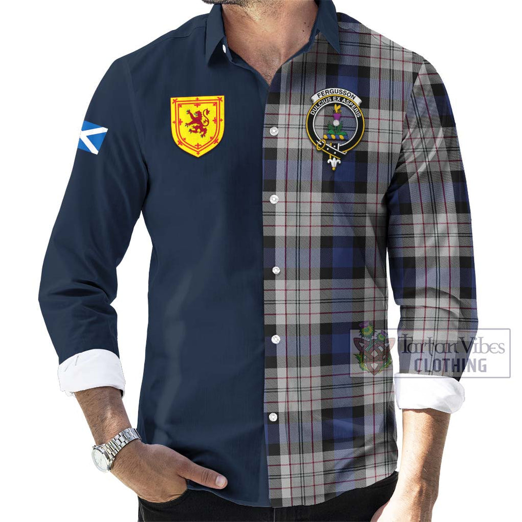 Tartan Vibes Clothing Fergusson Dress Tartan Long Sleeve Button Shirt with Scottish Lion Royal Arm Half Style