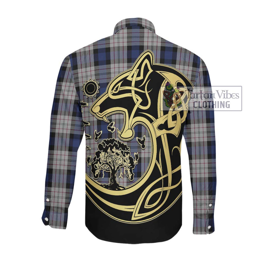 Fergusson Dress Tartan Long Sleeve Button Shirt with Family Crest Celtic Wolf Style Men's Shirt - Tartan Vibes Clothing