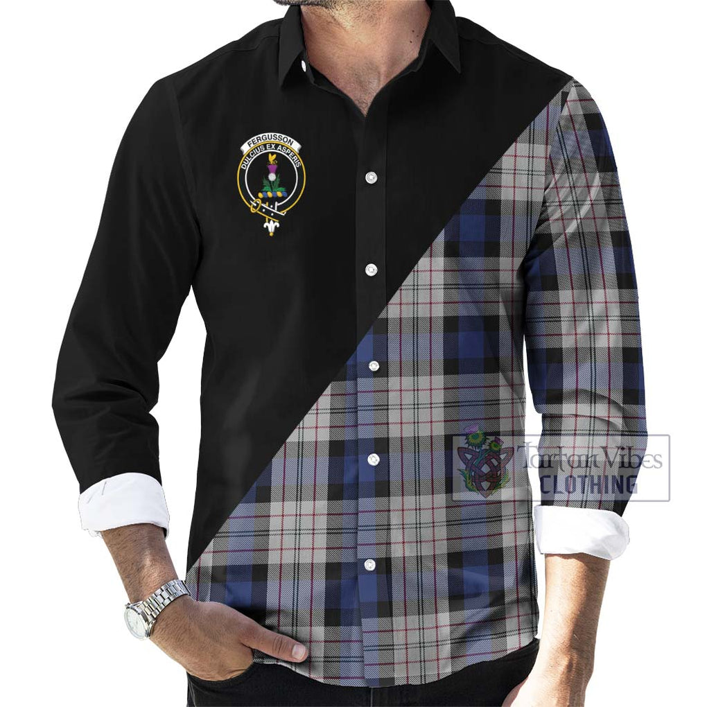 Fergusson Dress Tartan Long Sleeve Button Shirt with Family Crest and Military Logo Style - Tartanvibesclothing Shop