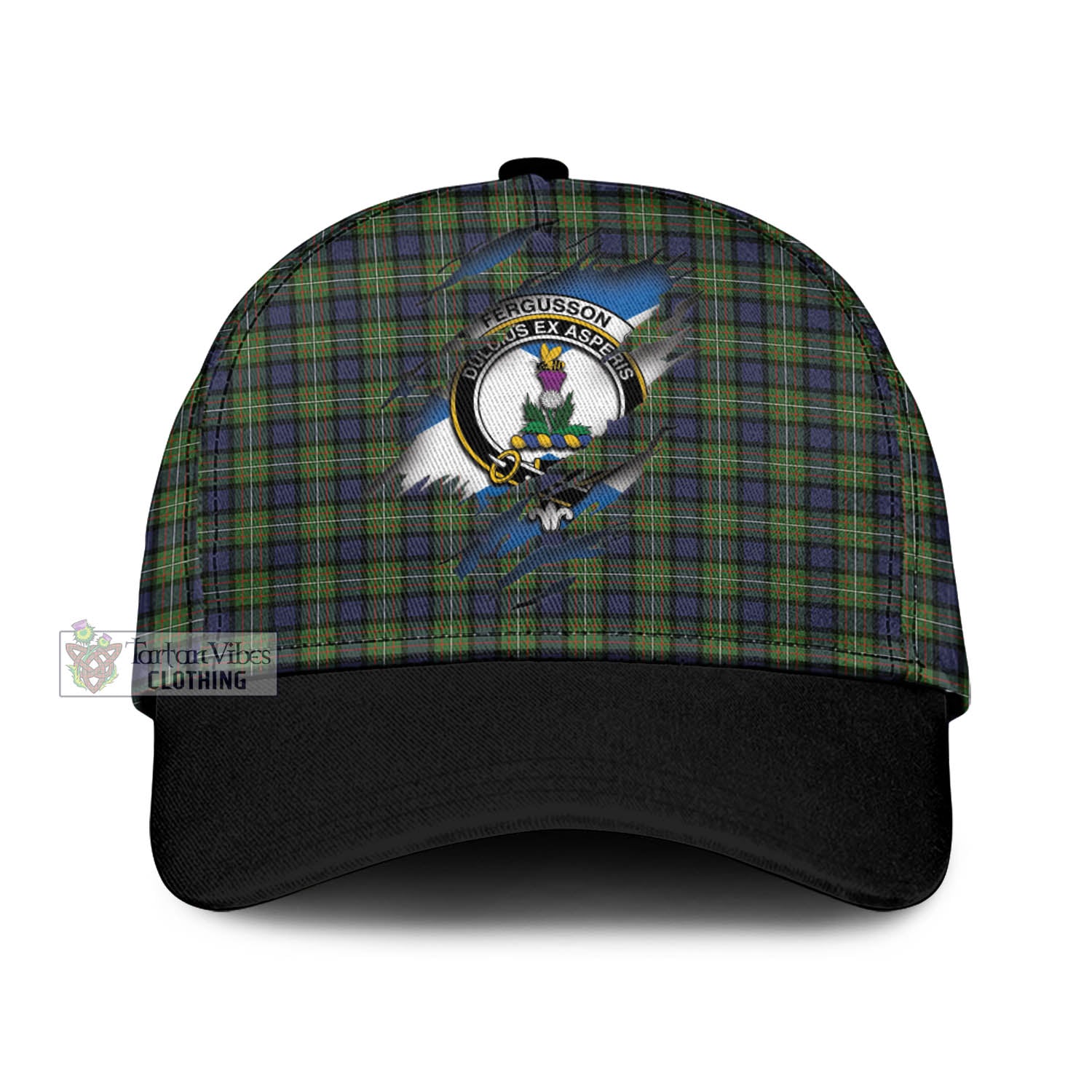 Tartan Vibes Clothing Fergusson Modern Tartan Classic Cap with Family Crest In Me Style
