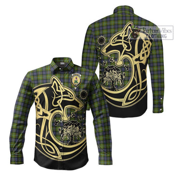 Fergusson Modern Tartan Long Sleeve Button Shirt with Family Crest Celtic Wolf Style Men's Shirt S - Tartan Vibes Clothing