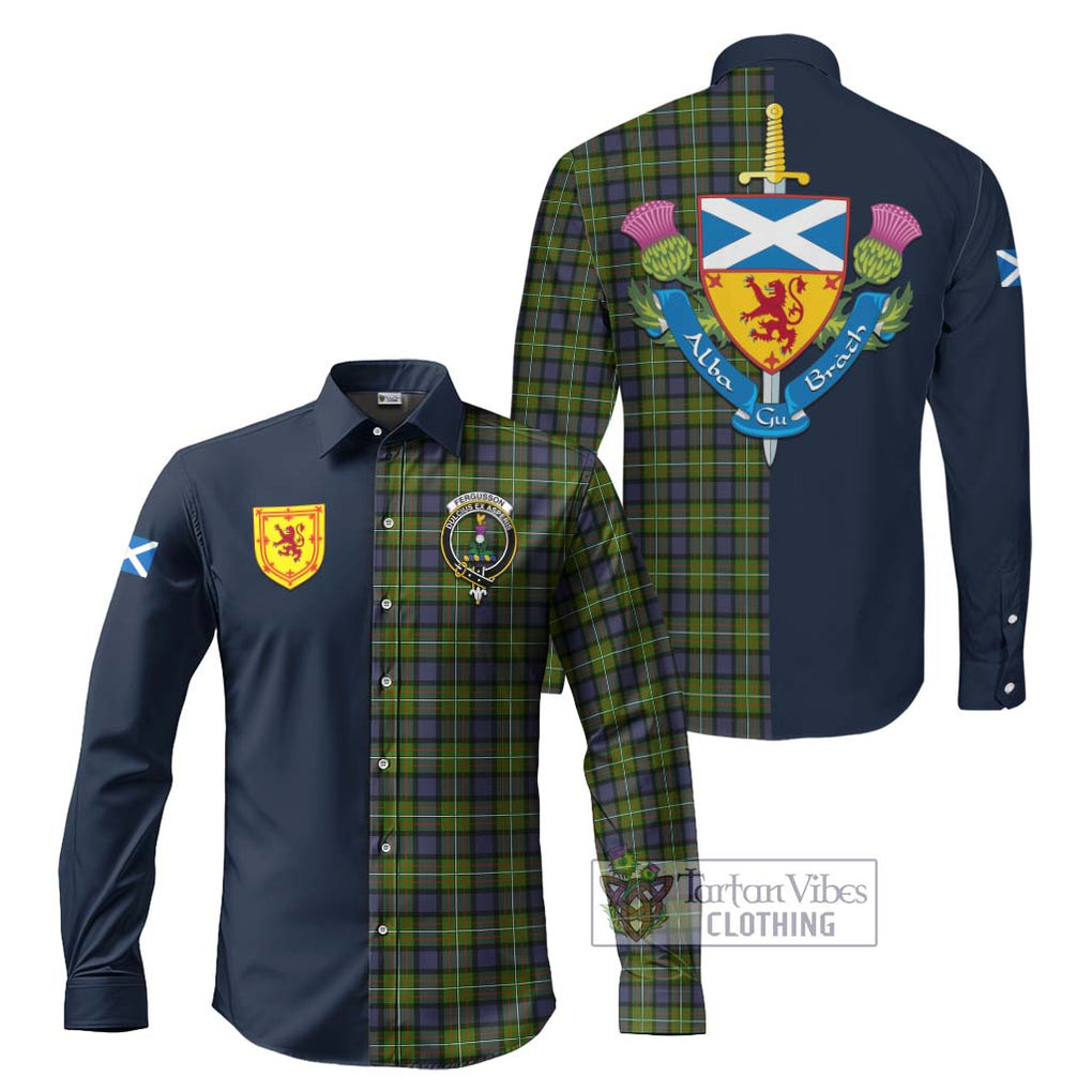 Tartan Vibes Clothing Fergusson Modern Tartan Long Sleeve Button Shirt with Scottish Lion Royal Arm Half Style