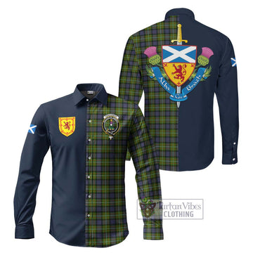 Tartan Vibes Clothing Fergusson Modern Tartan Long Sleeve Button Shirt with Scottish Lion Royal Arm Half Style