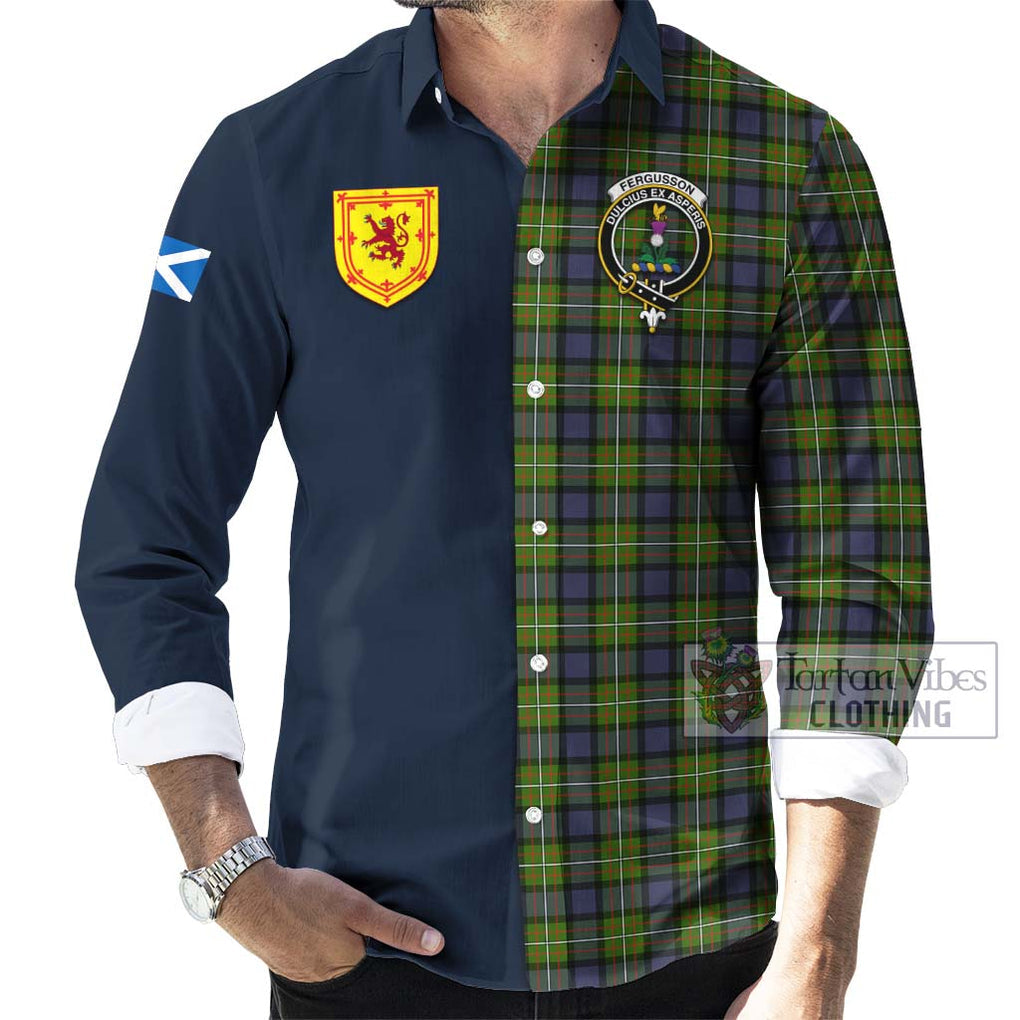Tartan Vibes Clothing Fergusson Modern Tartan Long Sleeve Button Shirt with Scottish Lion Royal Arm Half Style
