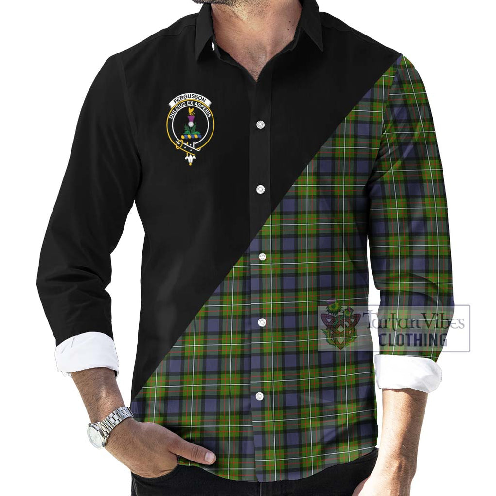 Fergusson Modern Tartan Long Sleeve Button Shirt with Family Crest and Military Logo Style - Tartanvibesclothing Shop