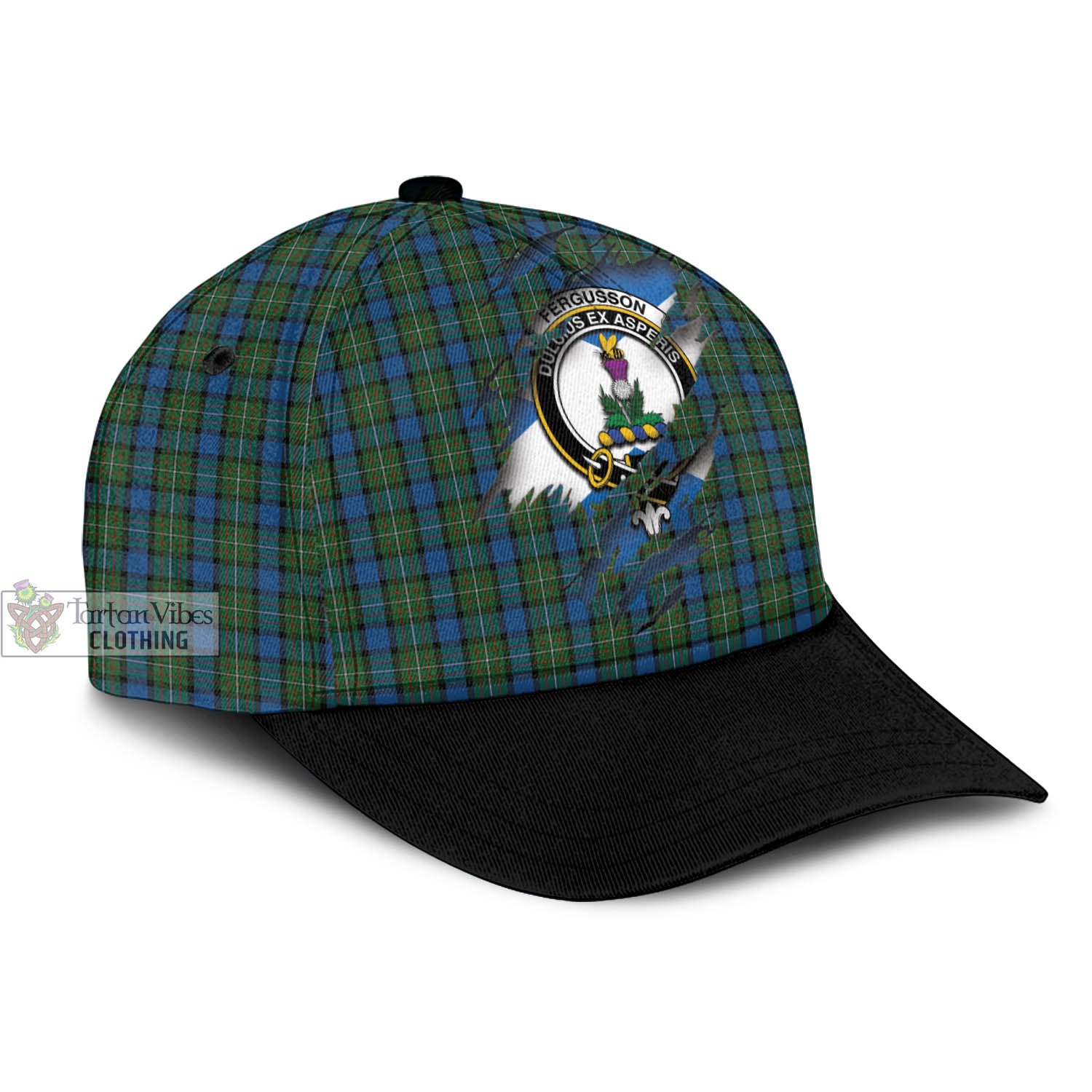 Tartan Vibes Clothing Fergusson of Atholl Tartan Classic Cap with Family Crest In Me Style