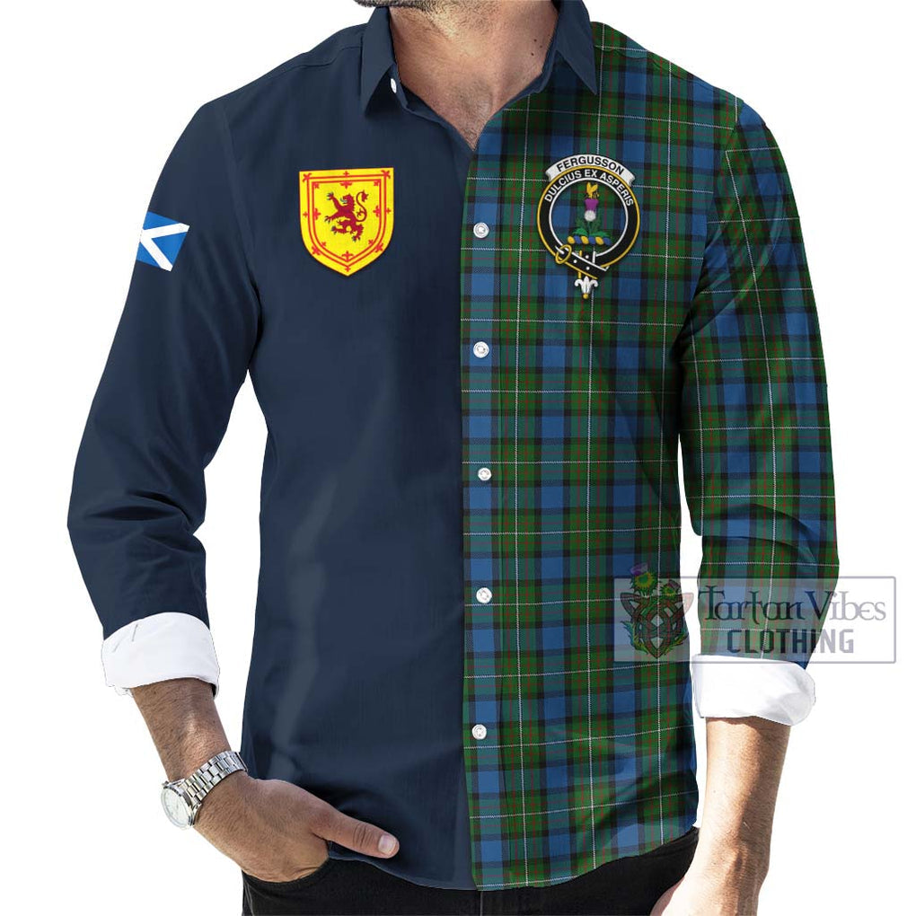 Tartan Vibes Clothing Fergusson of Atholl Tartan Long Sleeve Button Shirt with Scottish Lion Royal Arm Half Style