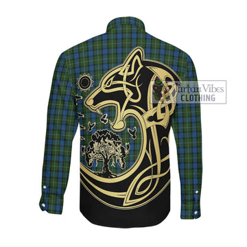 Fergusson of Atholl Tartan Long Sleeve Button Shirt with Family Crest Celtic Wolf Style Men's Shirt - Tartan Vibes Clothing