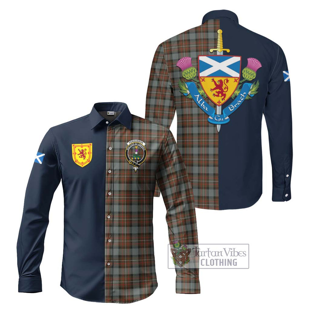 Tartan Vibes Clothing Fergusson Weathered Tartan Long Sleeve Button Shirt with Scottish Lion Royal Arm Half Style