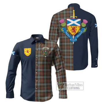 Tartan Vibes Clothing Fergusson Weathered Tartan Long Sleeve Button Shirt with Scottish Lion Royal Arm Half Style