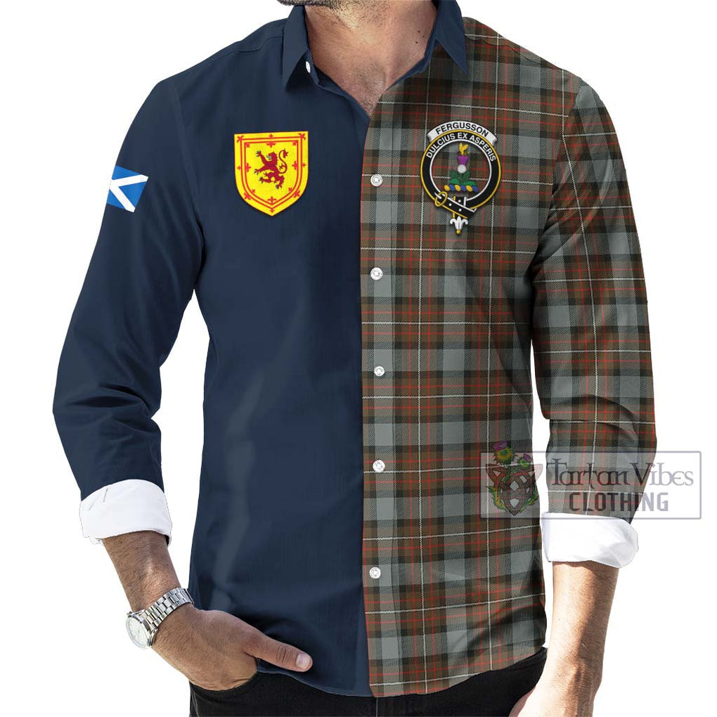 Tartan Vibes Clothing Fergusson Weathered Tartan Long Sleeve Button Shirt with Scottish Lion Royal Arm Half Style
