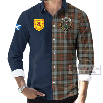 Tartan Vibes Clothing Fergusson Weathered Tartan Long Sleeve Button Shirt with Scottish Lion Royal Arm Half Style