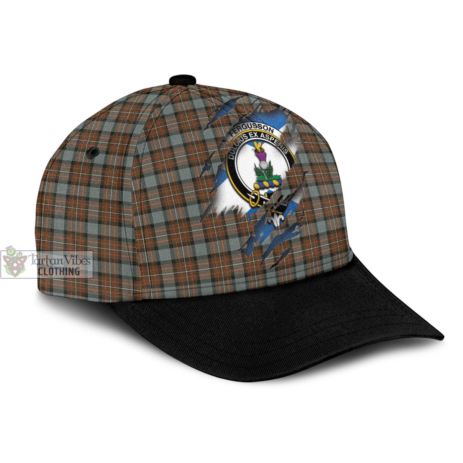 Tartan Vibes Clothing Fergusson Weathered Tartan Classic Cap with Family Crest In Me Style