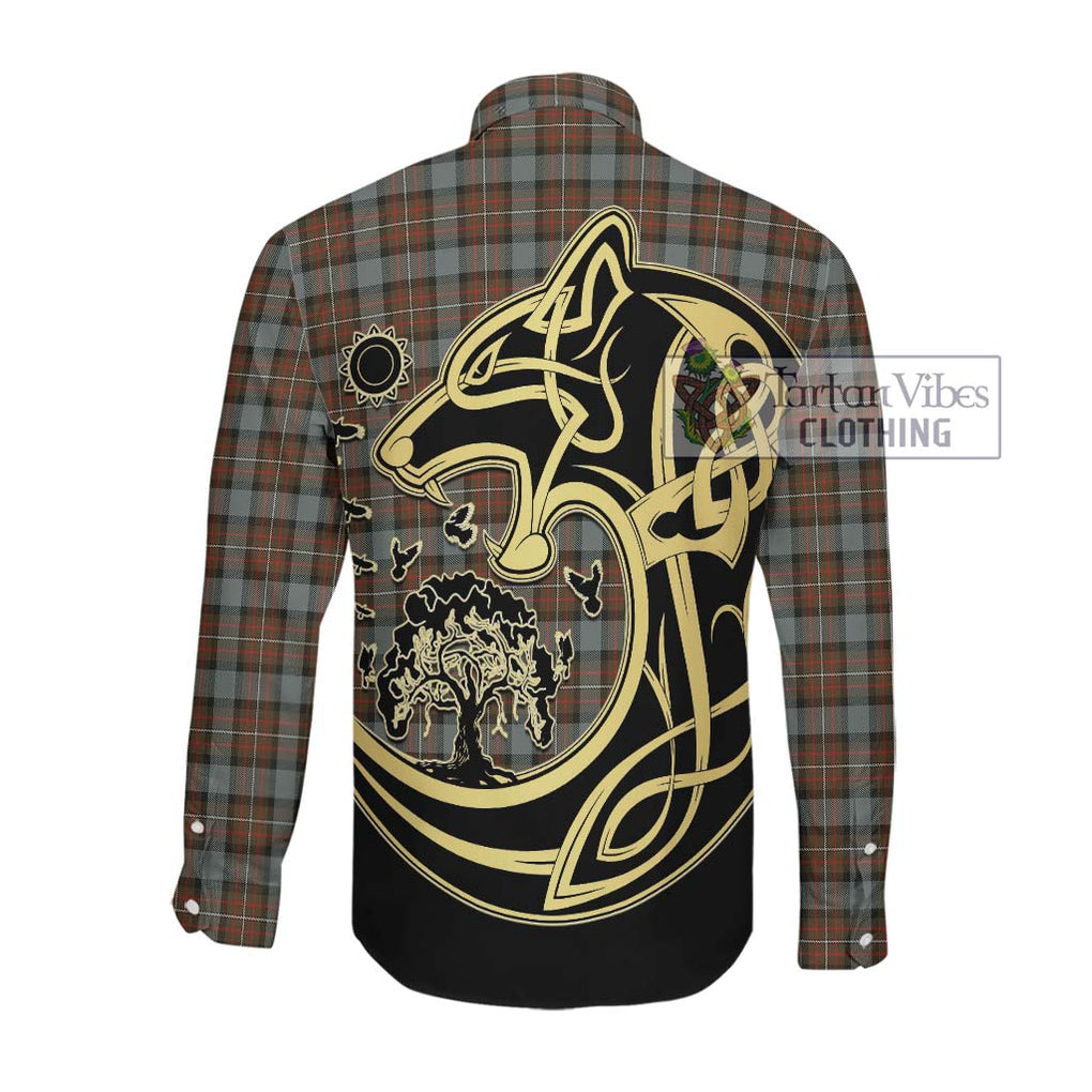 Fergusson Weathered Tartan Long Sleeve Button Shirt with Family Crest Celtic Wolf Style Men's Shirt - Tartan Vibes Clothing
