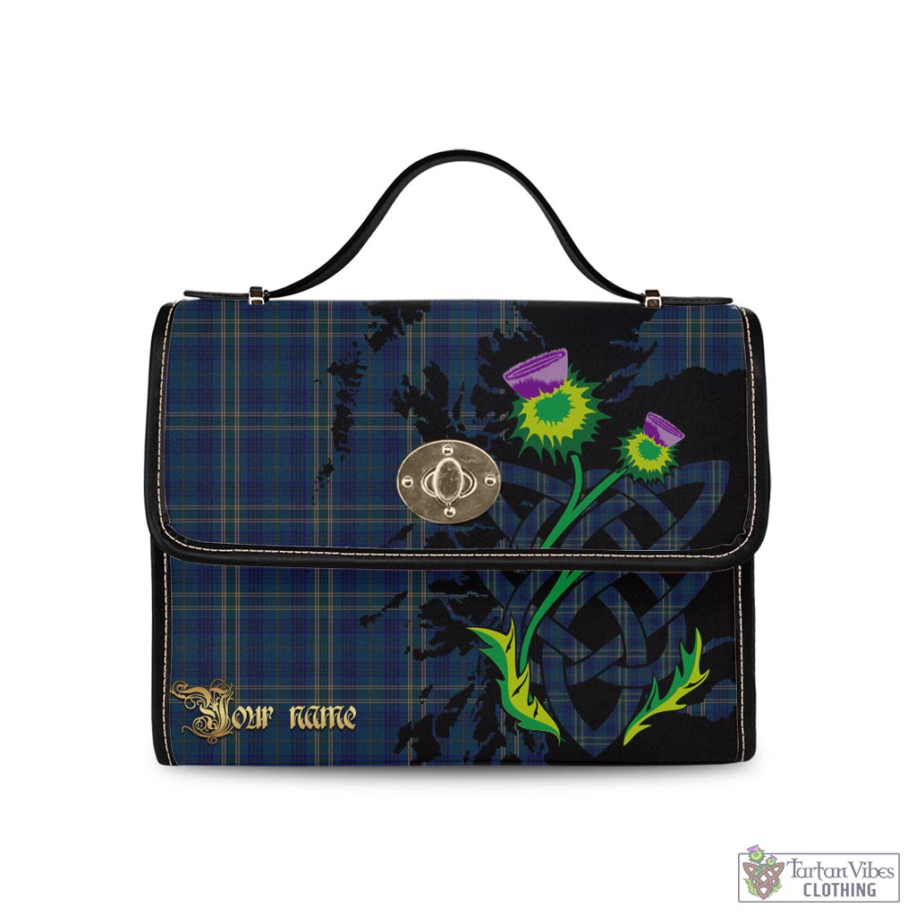 Tartan Vibes Clothing Fermanagh County Ireland Tartan Waterproof Canvas Bag with Scotland Map and Thistle Celtic Accents