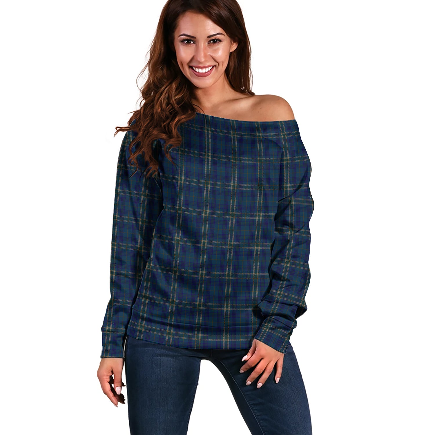 Fermanagh County Ireland Tartan Off Shoulder Women Sweater Women - Tartanvibesclothing