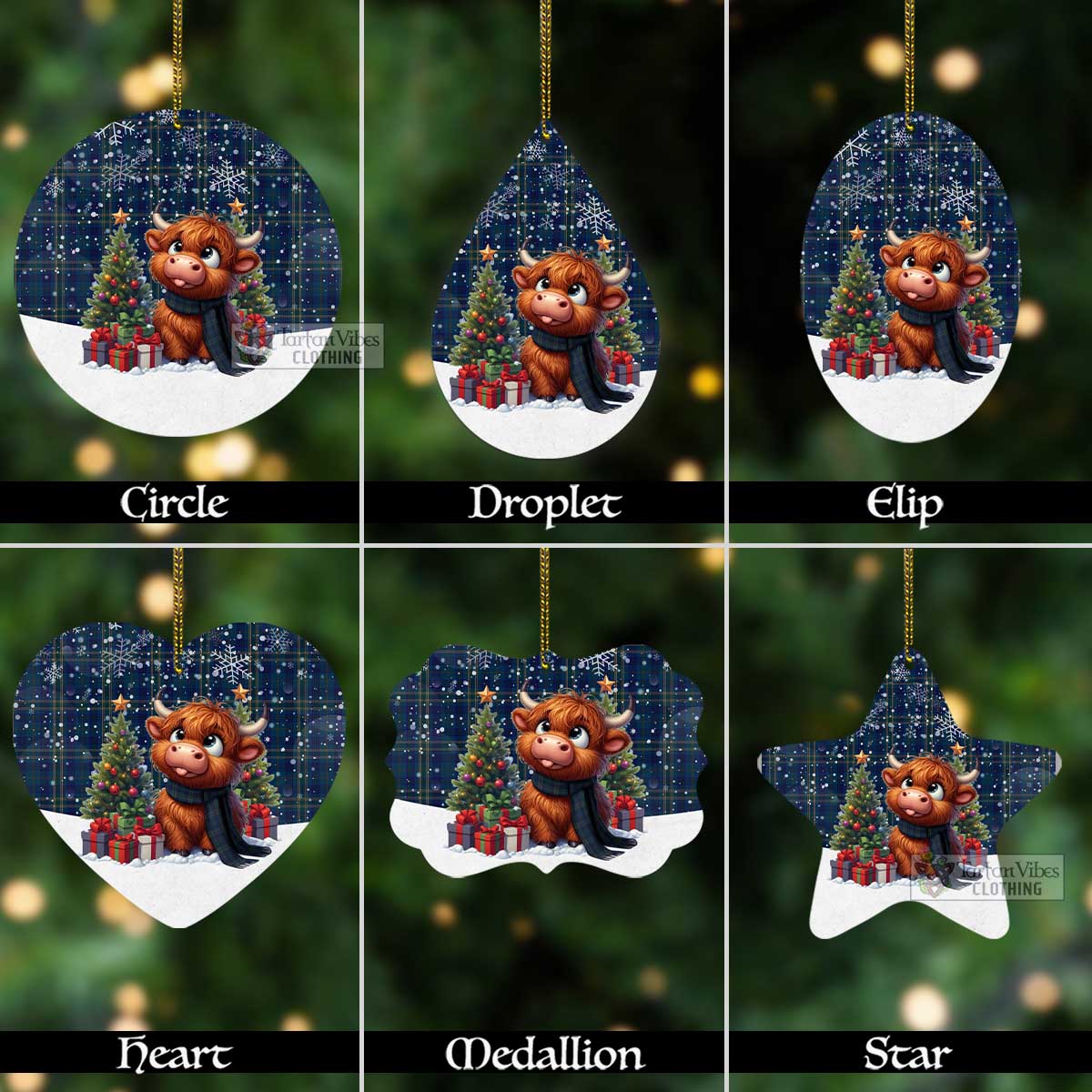 Tartan Vibes Clothing Fermanagh County Ireland Tartan Christmas Aluminium Ornament with Adorable Highland Coo