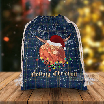 Fermanagh County Ireland Tartan Christmas Santa's Bag with Twinkle Highland Cattle