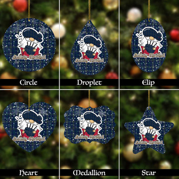Fermanagh County Ireland Tartan Christmas Ornaments with Scottish Gnome Playing Bagpipes