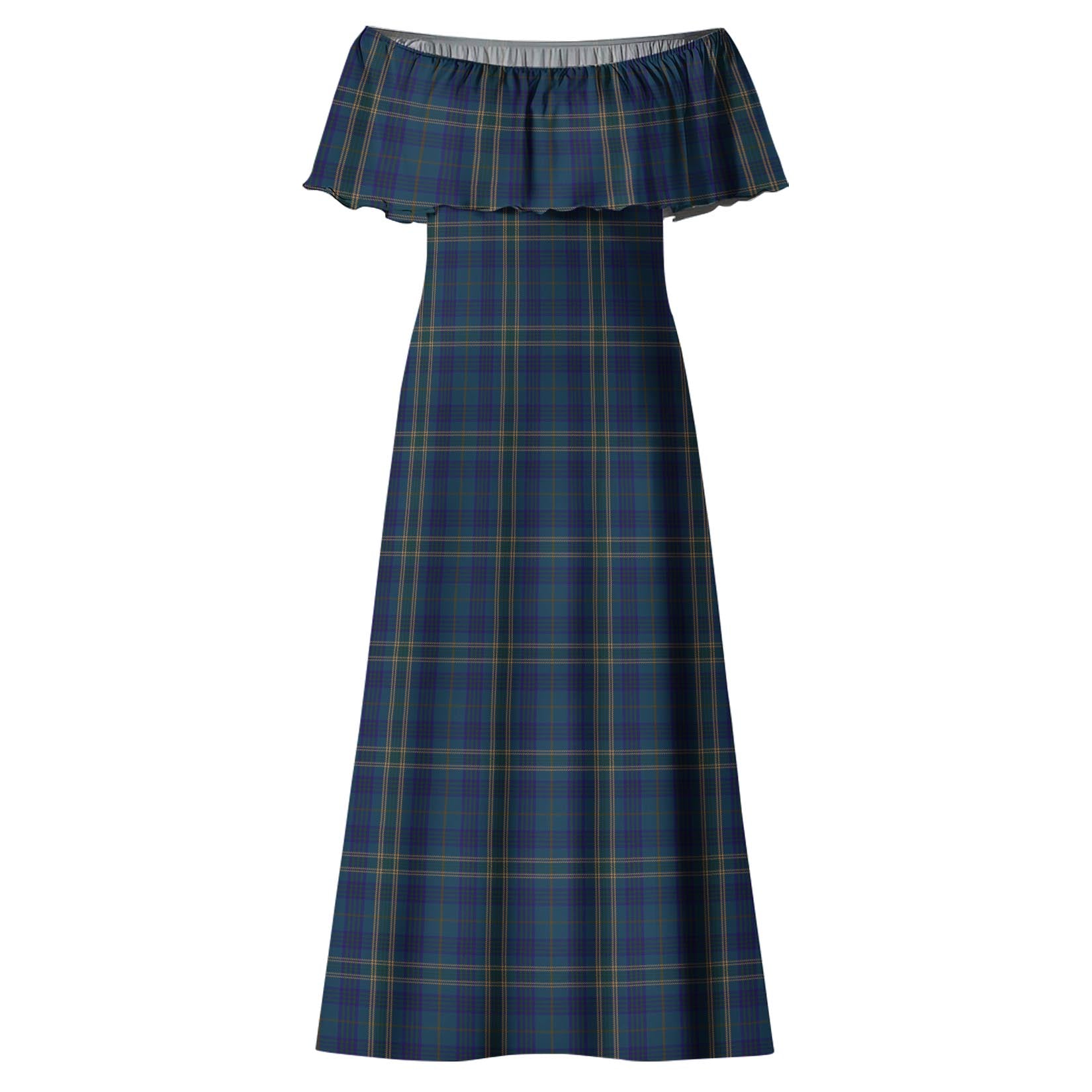 Fermanagh County Ireland Tartan Off Shoulder Long Dress - Tartanvibesclothing