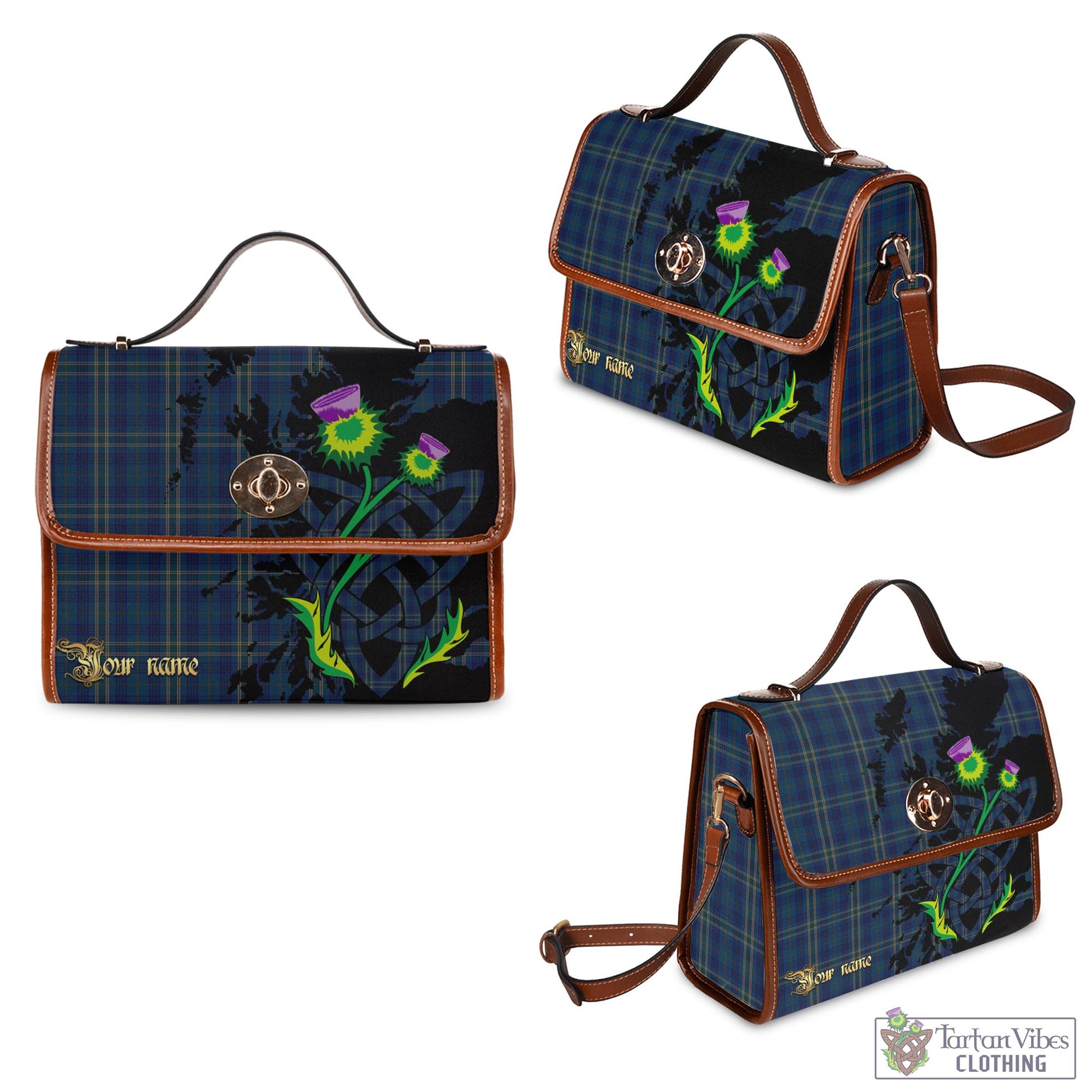 Tartan Vibes Clothing Fermanagh County Ireland Tartan Waterproof Canvas Bag with Scotland Map and Thistle Celtic Accents