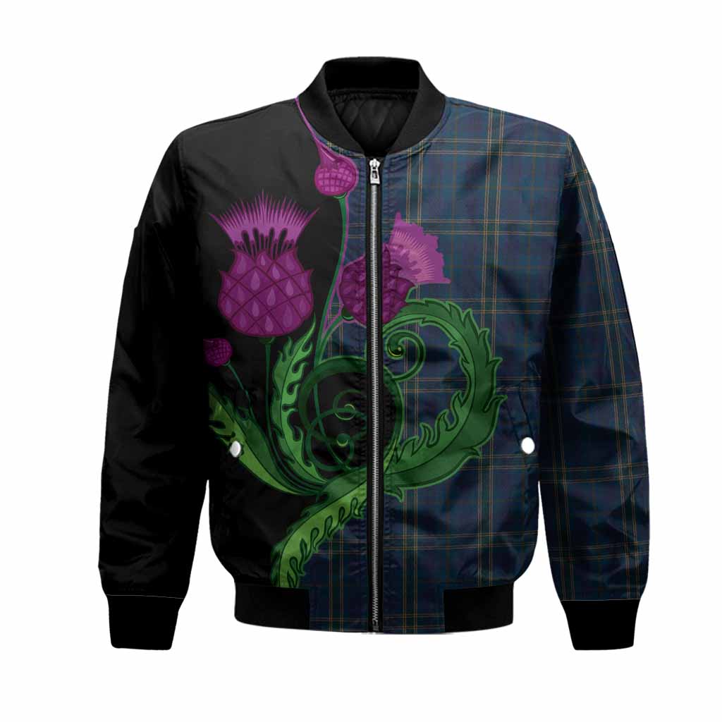 Fermanagh County Ireland Tartan Bomber Jacket Traditional Scottish Thistle