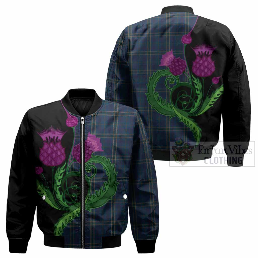 Fermanagh County Ireland Tartan Bomber Jacket Traditional Scottish Thistle