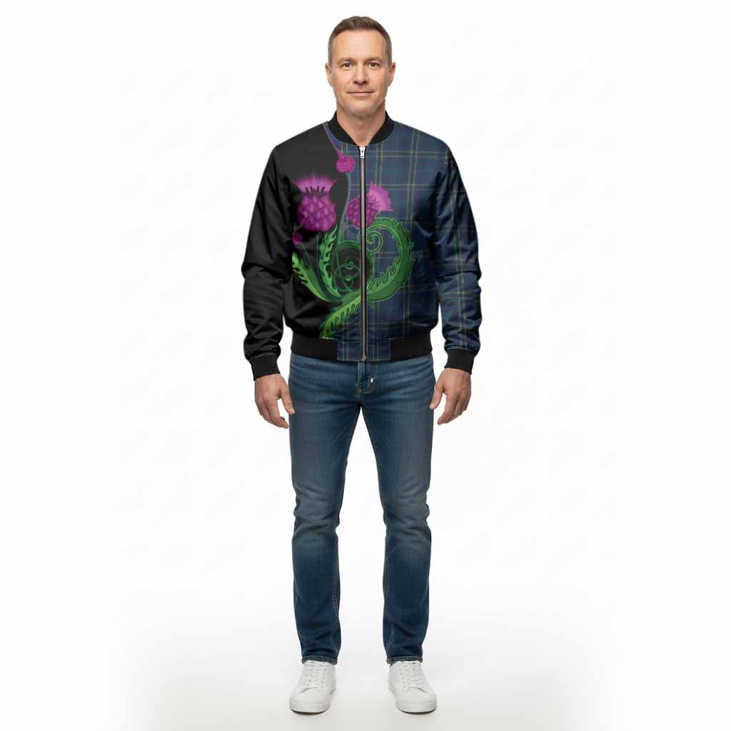 Fermanagh County Ireland Tartan Bomber Jacket Traditional Scottish Thistle