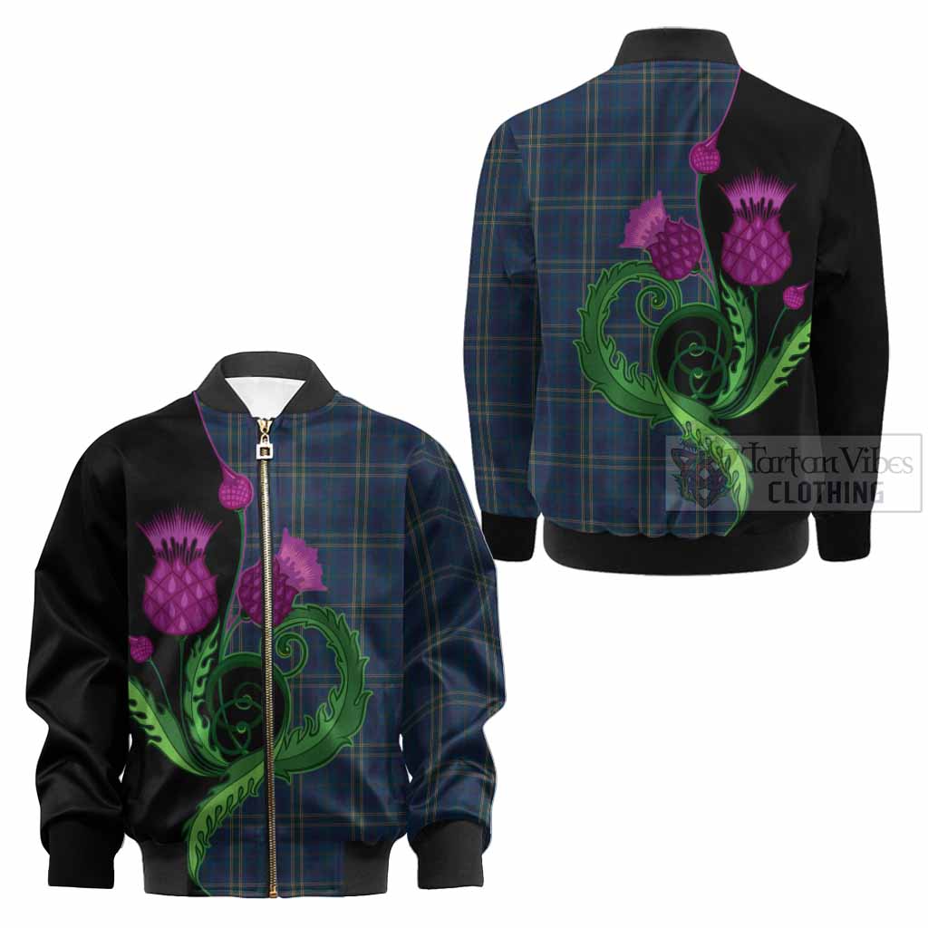 Fermanagh County Ireland Tartan Kid Bomber Jacket Traditional Scottish Thistle