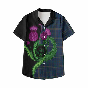 Fermanagh County Ireland Tartan Kid Hawaiian Shirt Traditional Scottish Thistle