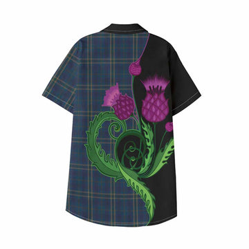 Fermanagh County Ireland Tartan Kid Hawaiian Shirt Traditional Scottish Thistle