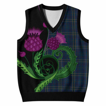 Fermanagh County Ireland Tartan Knitted V-Neck Vest Traditional Scottish Thistle