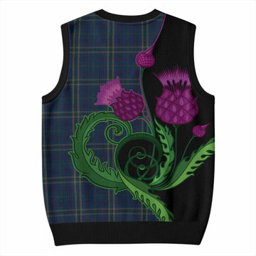 Fermanagh County Ireland Tartan Knitted V-Neck Vest Traditional Scottish Thistle