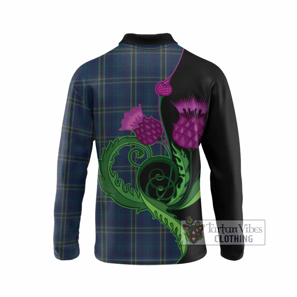 Fermanagh County Ireland Tartan Long Sleeve Polo Shirt Traditional Scottish Thistle