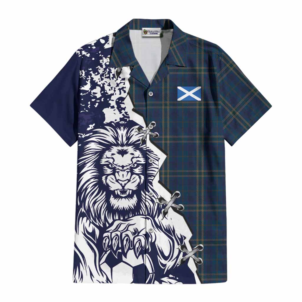 Fermanagh County Ireland Tartan Scottish Cotton Hawaiian Shirt Angry Lion With Soccer Ball Style