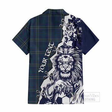 Fermanagh County Ireland Tartan Scottish Cotton Hawaiian Shirt Angry Lion With Soccer Ball Style