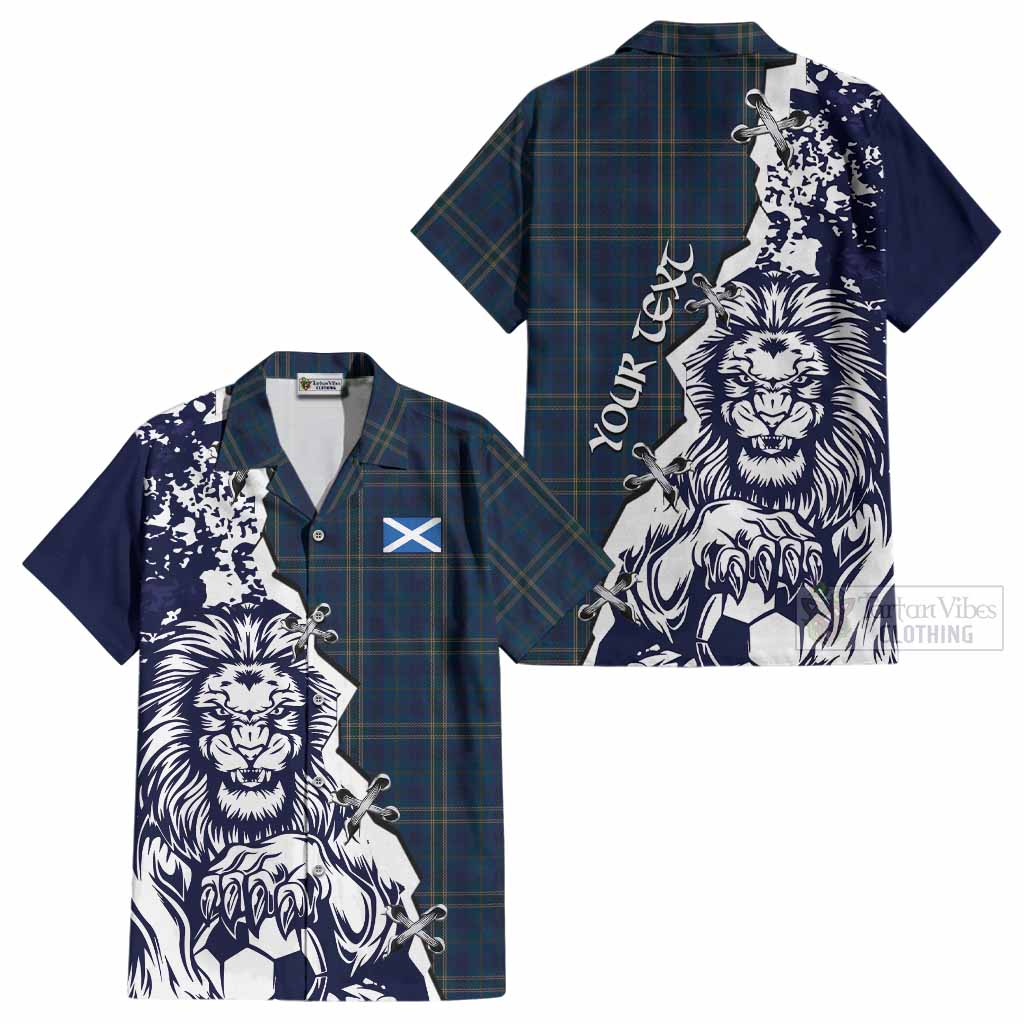Fermanagh County Ireland Tartan Scottish Cotton Hawaiian Shirt Angry Lion With Soccer Ball Style