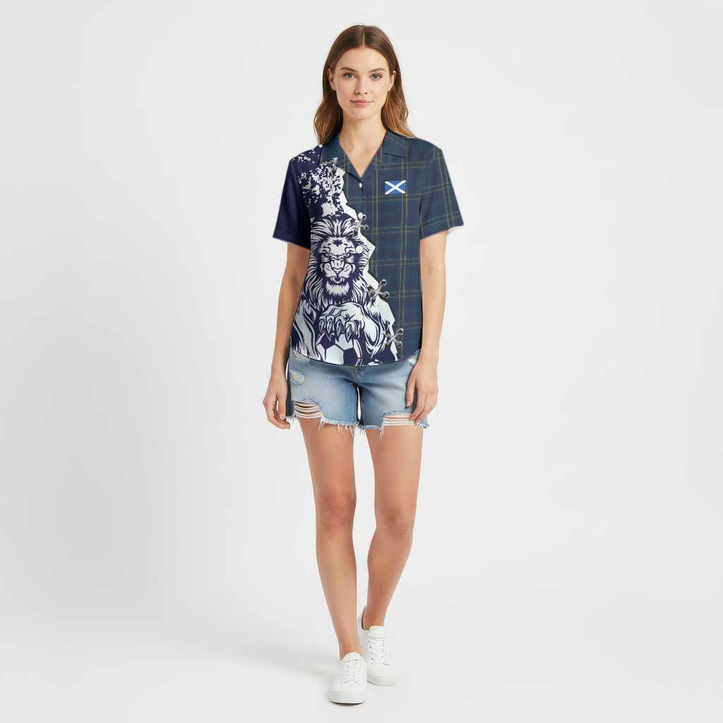 Fermanagh County Ireland Tartan Scottish Cotton Hawaiian Shirt Angry Lion With Soccer Ball Style