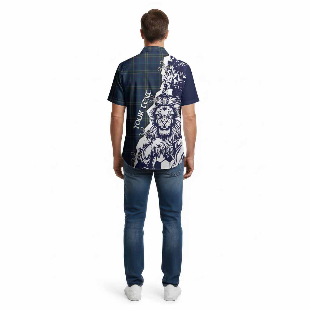 Fermanagh County Ireland Tartan Scottish Cotton Hawaiian Shirt Angry Lion With Soccer Ball Style