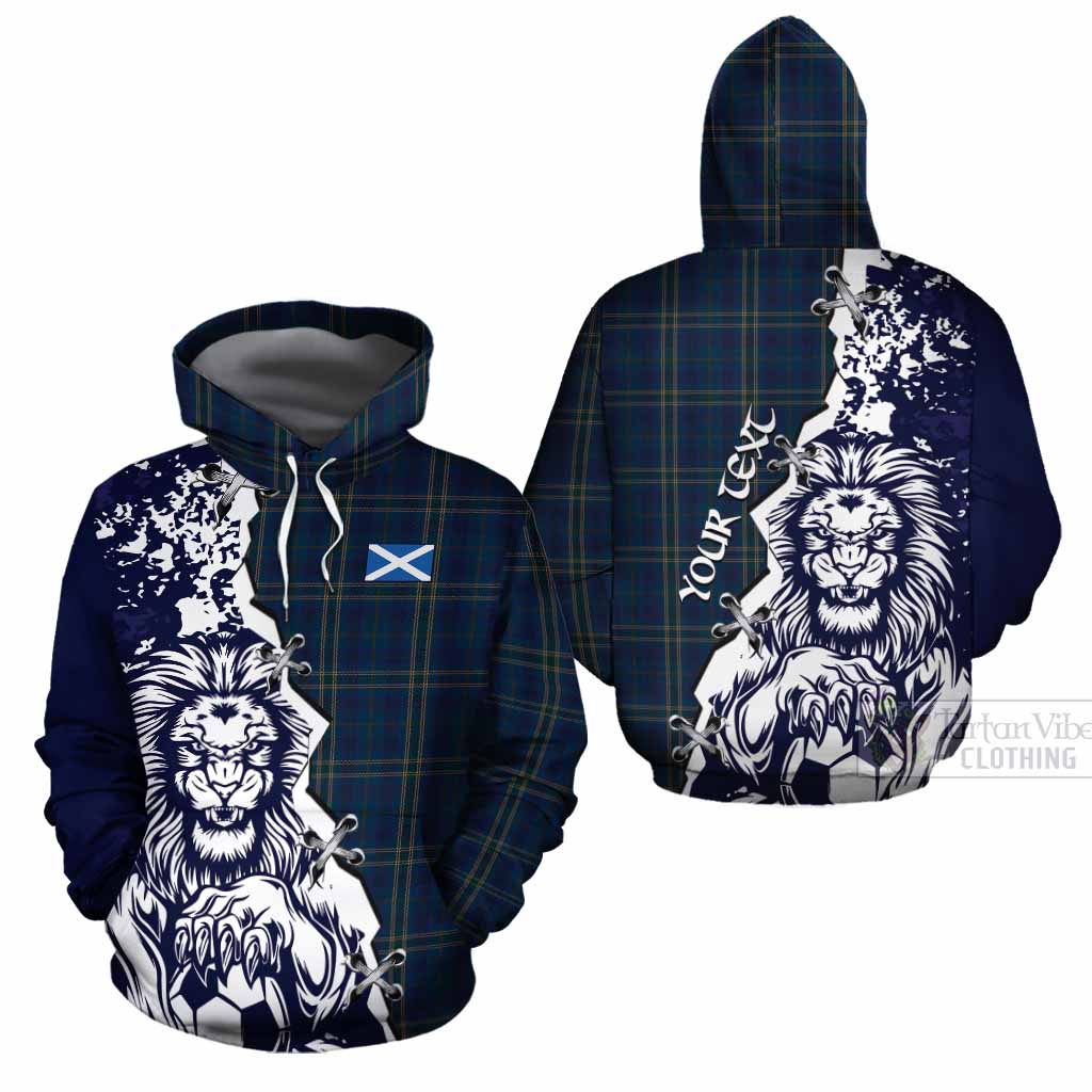 Fermanagh County Ireland Tartan Scottish Cotton Hoodie Angry Lion With Soccer Ball Style