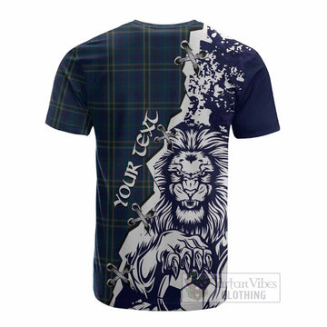 Fermanagh County Ireland Tartan Scottish Cotton T-shirt Angry Lion With Soccer Ball Style
