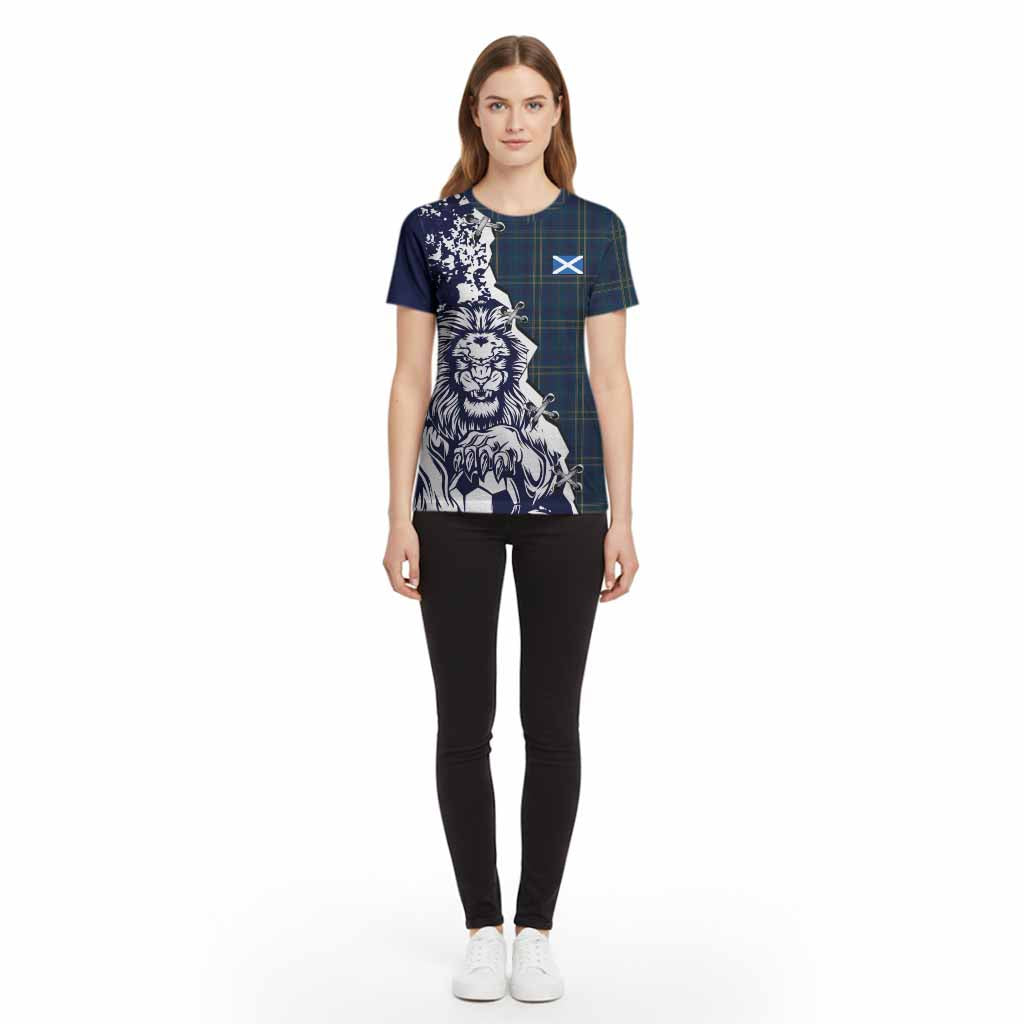 Fermanagh County Ireland Tartan Scottish Cotton T-shirt Angry Lion With Soccer Ball Style