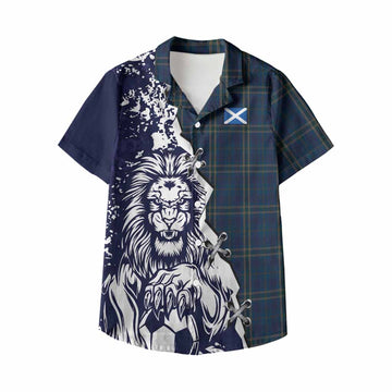 Fermanagh County Ireland Tartan Scottish Kid Hawaiian Shirt Angry Lion With Soccer Ball Style