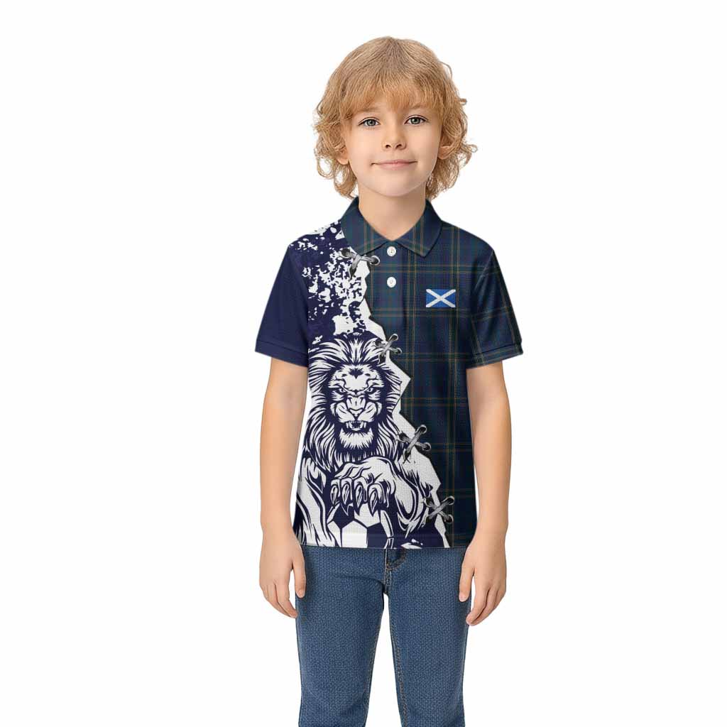Fermanagh County Ireland Tartan Scottish Kid Polo Shirt Angry Lion With Soccer Ball Style