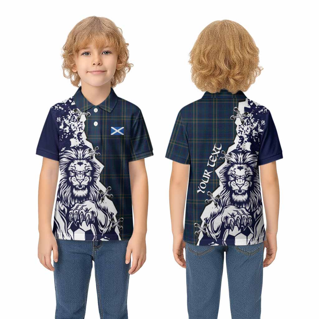 Fermanagh County Ireland Tartan Scottish Kid Polo Shirt Angry Lion With Soccer Ball Style