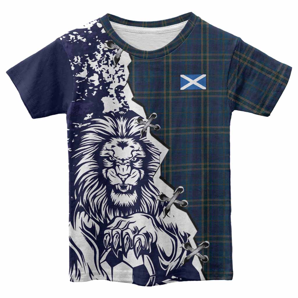 Fermanagh County Ireland Tartan Scottish Kid T-shirt Angry Lion With Soccer Ball Style
