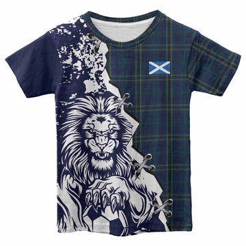 Fermanagh County Ireland Tartan Scottish Kid T-shirt Angry Lion With Soccer Ball Style